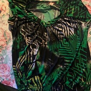 Candy Rain Women’s Short Sleeve Stylish Green and Black Women's Top Size 1X
